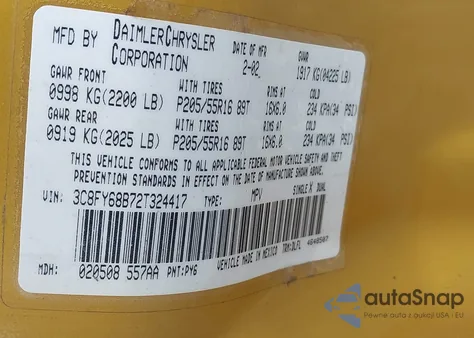 2002 Chrysler Pt Cruiser Limited из США, поврежденный, VIN 3C8FY68B72T324417